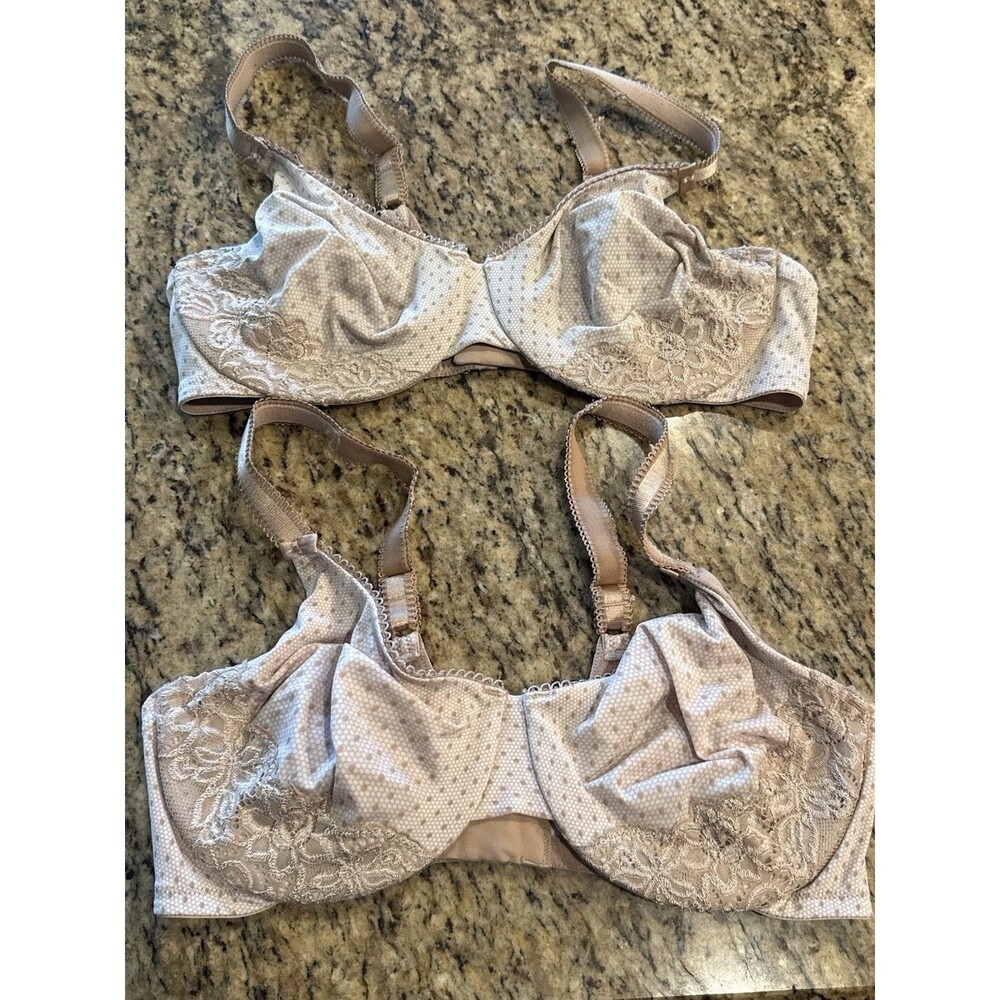Olga Women's 38C Luxury Lift Full Figure U/W Bra 35063 Brown w/dots Bows Lot 2